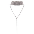 Vintage Ladies Novelty Jewelry Rhinestone Long Tassel Pendant Chain Silver Choker Statement Necklace Wedding Bridal Jewelry