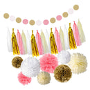 30pcs Paper Tassels Pom Poms Flowers Circle Hanging Garland Wedding Birthday Baby Shower Home Background DIY Decor