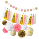30pcs Paper Tassels Pom Poms Flowers Circle Hanging Garland Wedding Birthday Baby Shower Home Background DIY Decor
