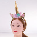 Gold Unicorn Horn Ear Floral Headband Halloween Christmas Holiday Headdress