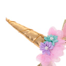Gold Unicorn Horn Ear Floral Headband Halloween Christmas Holiday Headdress