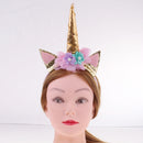 Gold Unicorn Horn Ear Floral Headband Halloween Christmas Holiday Headdress