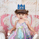 Glitter Baby One 1st Birthday Hat Party Crown Stretchy Headband Blue