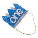 Glitter Baby One 1st Birthday Hat Party Crown Stretchy Headband Blue