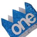 Glitter Baby One 1st Birthday Hat Party Crown Stretchy Headband Blue