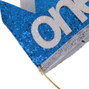 Glitter Baby One 1st Birthday Hat Party Crown Stretchy Headband Blue
