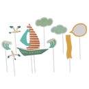 10/set Child's Birthday Cake Toppers Picks Sea Birds Sailboat Cloud Set Party Decor