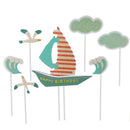 10/set Child's Birthday Cake Toppers Picks Sea Birds Sailboat Cloud Set Party Decor