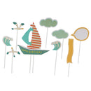 10/set Child's Birthday Cake Toppers Picks Sea Birds Sailboat Cloud Set Party Decor