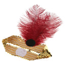 Ladies Vintage Headband 1920s Gold Sequins Red Feather Flapper Gatsby Hairband Elastic Carnival Fancy Dress Hair Accessory