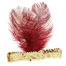 Ladies Vintage Headband 1920s Gold Sequins Red Feather Flapper Gatsby Hairband Elastic Carnival Fancy Dress Hair Accessory