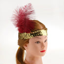 Ladies Vintage Headband 1920s Gold Sequins Red Feather Flapper Gatsby Hairband Elastic Carnival Fancy Dress Hair Accessory