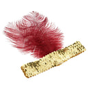 Ladies Vintage Headband 1920s Gold Sequins Red Feather Flapper Gatsby Hairband Elastic Carnival Fancy Dress Hair Accessory