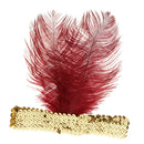 Ladies Vintage Headband 1920s Gold Sequins Red Feather Flapper Gatsby Hairband Elastic Carnival Fancy Dress Hair Accessory