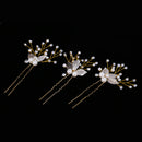 Pearls Flower Leaf Clear Crystal Hair Pins Clips Girl Headpiece Bridal Wedding Prom Wear