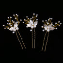 Pearls Flower Leaf Clear Crystal Hair Pins Clips Girl Headpiece Bridal Wedding Prom Wear
