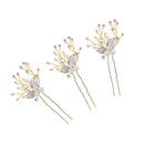 Pearls Flower Leaf Clear Crystal Hair Pins Clips Girl Headpiece Bridal Wedding Prom Wear