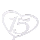 Silver Acrylic Number 15 Heart Cake Topper 15th Birthday Anniversary DÃ©cor