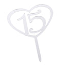 Silver Acrylic Number 15 Heart Cake Topper 15th Birthday Anniversary DÃ©cor