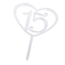 Silver Acrylic Number 15 Heart Cake Topper 15th Birthday Anniversary DÃ©cor