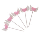 5x Wings with Heart Cake Toppers for Princess Kids Birthday Cake Decoration 3x5cm