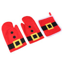 Pair of Christmas Red Oven Gloves with A Pot Pad Xmas Dinner Table Ornament