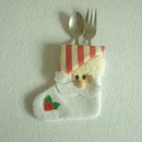 Cute White Santa Stocking Shaped Cutlery Holder Bag Christmas Home Party Decoration