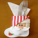 Cute White Santa Stocking Shaped Cutlery Holder Bag Christmas Home Party Decoration