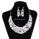 Luxury Ladies Clear Crystal Statement Necklace & Dangle Earring Evening Party Jewelry Set