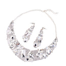 Luxury Ladies Clear Crystal Statement Necklace & Dangle Earring Evening Party Jewelry Set