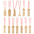 10pcs Vintage Wooden Hot-air Balloon Pattern Crafts Tag Unfinished Bookmark Scrapbooking Wedding DIY with Red Ribbon