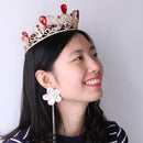Red Teardrop Crystal Leaves Baroque Tiara Crown Wedding Prom Party Princess Bridal Headband Women Hair Accessory