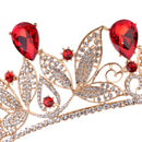 Red Teardrop Crystal Leaves Baroque Tiara Crown Wedding Prom Party Princess Bridal Headband Women Hair Accessory