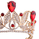 Red Teardrop Crystal Leaves Baroque Tiara Crown Wedding Prom Party Princess Bridal Headband Women Hair Accessory
