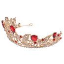 Red Teardrop Crystal Leaves Baroque Tiara Crown Wedding Prom Party Princess Bridal Headband Women Hair Accessory
