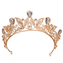 Red Teardrop Crystal Leaves Baroque Tiara Crown Wedding Prom Party Princess Bridal Headband Women Hair Accessory