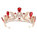 Red Teardrop Crystal Leaves Baroque Tiara Crown Wedding Prom Party Princess Bridal Headband Women Hair Accessory