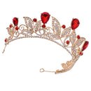Red Teardrop Crystal Leaves Baroque Tiara Crown Wedding Prom Party Princess Bridal Headband Women Hair Accessory