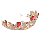 Red Teardrop Crystal Leaves Baroque Tiara Crown Wedding Prom Party Princess Bridal Headband Women Hair Accessory