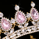Baroque Bridal Wedding Queen Crystal Waterdrop Crown Tiara Headpiece Pink