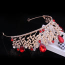 Baroque Ruby Gold Crown Tiara Wedding Hair Accessories Girls Pageant Headdress