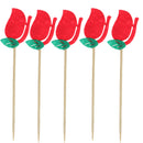 10pcs Christmas Red Fabric Rose Flower Leaves Cake Topper Cupcake Picks Wedding Celebration Party Accessories