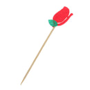 10pcs Christmas Red Fabric Rose Flower Leaves Cake Topper Cupcake Picks Wedding Celebration Party Accessories