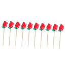 10pcs Christmas Red Fabric Rose Flower Leaves Cake Topper Cupcake Picks Wedding Celebration Party Accessories