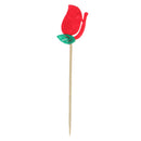 10pcs Christmas Red Fabric Rose Flower Leaves Cake Topper Cupcake Picks Wedding Celebration Party Accessories