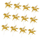 12pcs Glitter Gold Wing Unicorn Cupcake Toppers Cake Picks Christmas Kids Birthday Party Favors