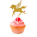 12pcs Glitter Gold Wing Unicorn Cupcake Toppers Cake Picks Christmas Kids Birthday Party Favors