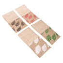 4/set Vintage Brown Burlap Cutlery Holder Linen Bags Leaves Pattern Party Tableware