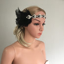 Glitter Crystal Black Feather Flapper Headband 1920s Great Gatsby Headdress Stretchy Fancy Dress Ascot Race Headpiece