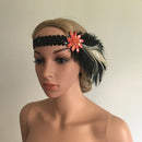 Wedding Bridal Feather Flower 1920s Headpiece Flapper Charleston Sequins Elastic Hair Band Great Gatsby Headband